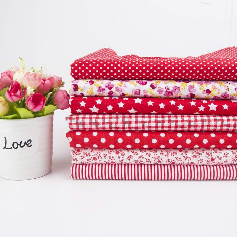 Antetek 7Pcs 20" x 20" Cotton Fabric DIY Making Supplies Quilting Patchwork Fabric Fat Quarter Bundles DIY for Quilting Cotton Patchwork Cushions (Red, 20" x 20") - Image 1